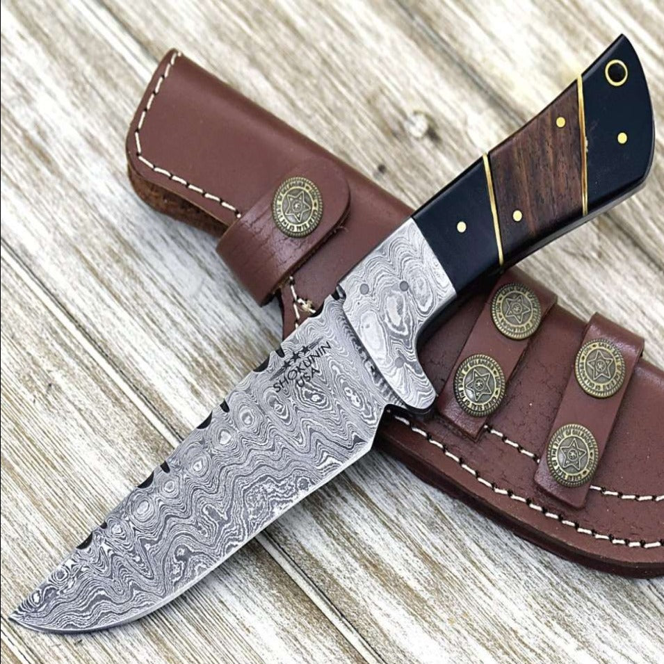 Damascus Knife - Momentum Damascus Knife with Horn & Rosewood Handle - Shokunin USA