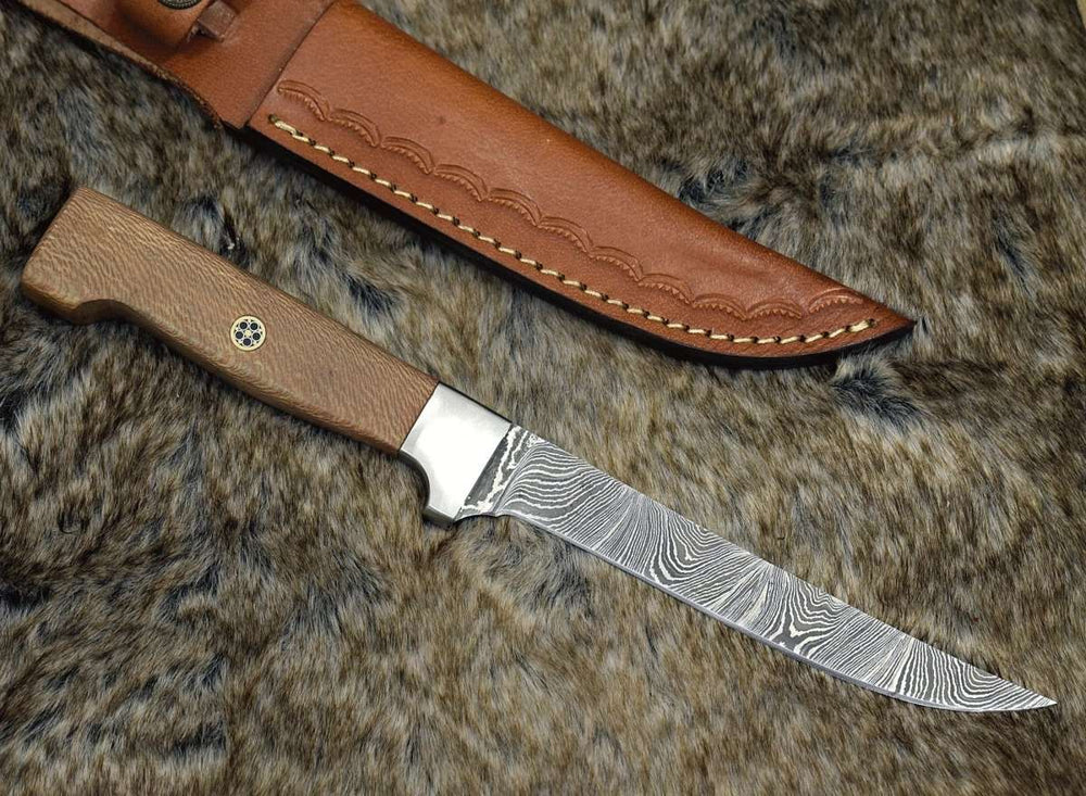 Fillet knife. - Monarch Damascus Fillet Knife with Leopard Wood Handle - Shokunin USA