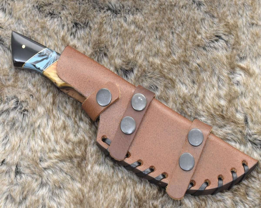 Utility Knife - Morph Gut Hook Hunting Knife with Exotic Olive Wood & Turquoise Handle - Shokunin USA