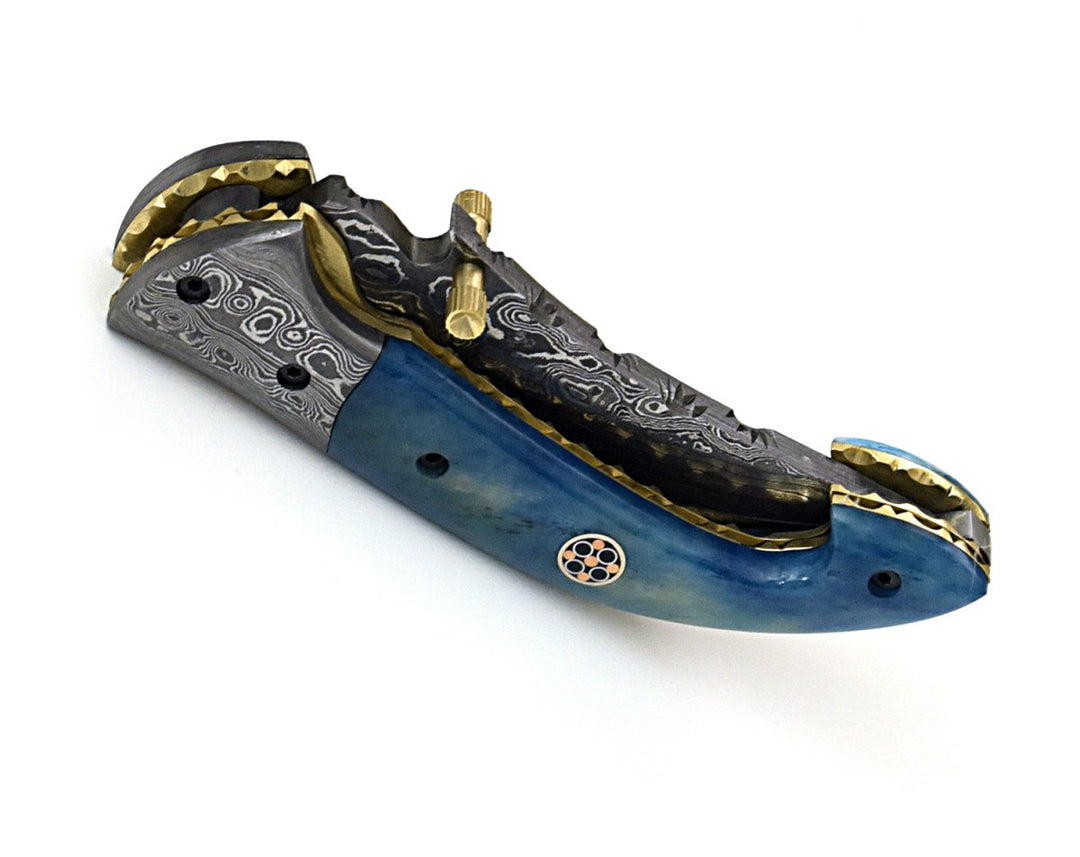 Folding Pocket Knife - Neon Everyday Carry Pocket Knife with Bone Handle & Leather Sheath - Shokunin USA