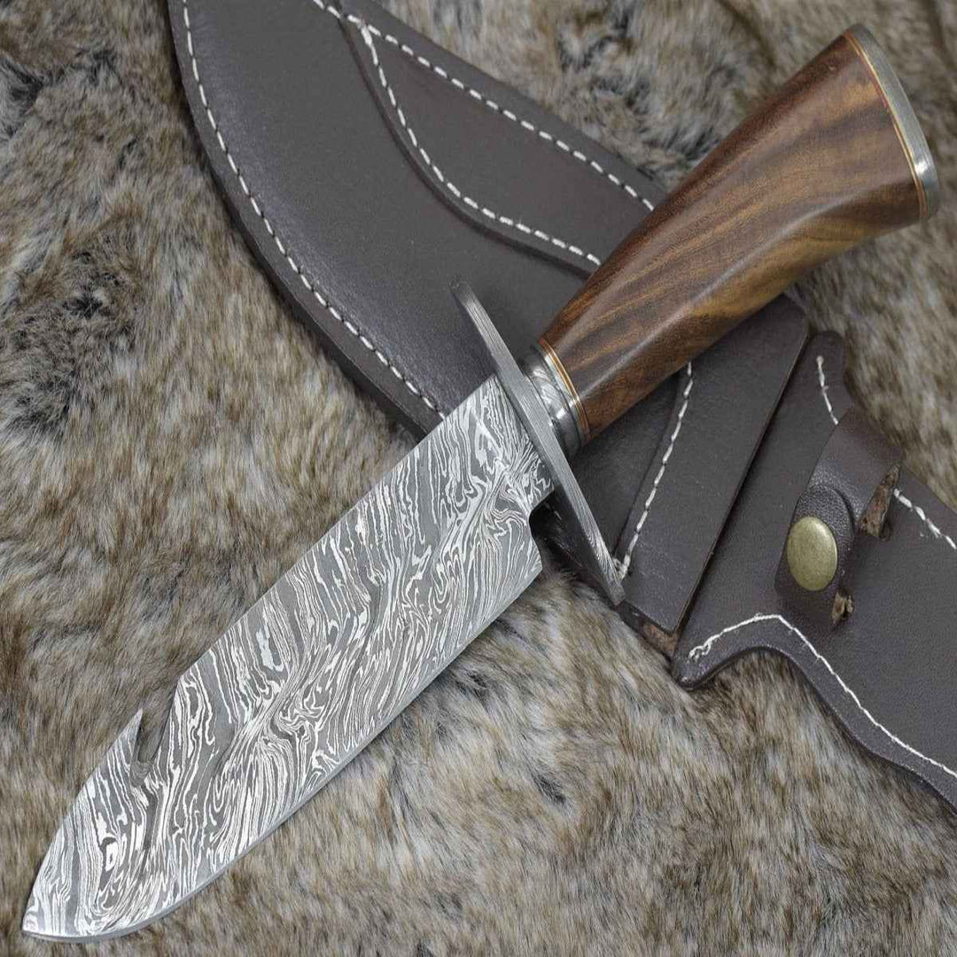 Oblivion Damascus Bowie Knife with Exotic Rosewood Handle - Shokunin USA