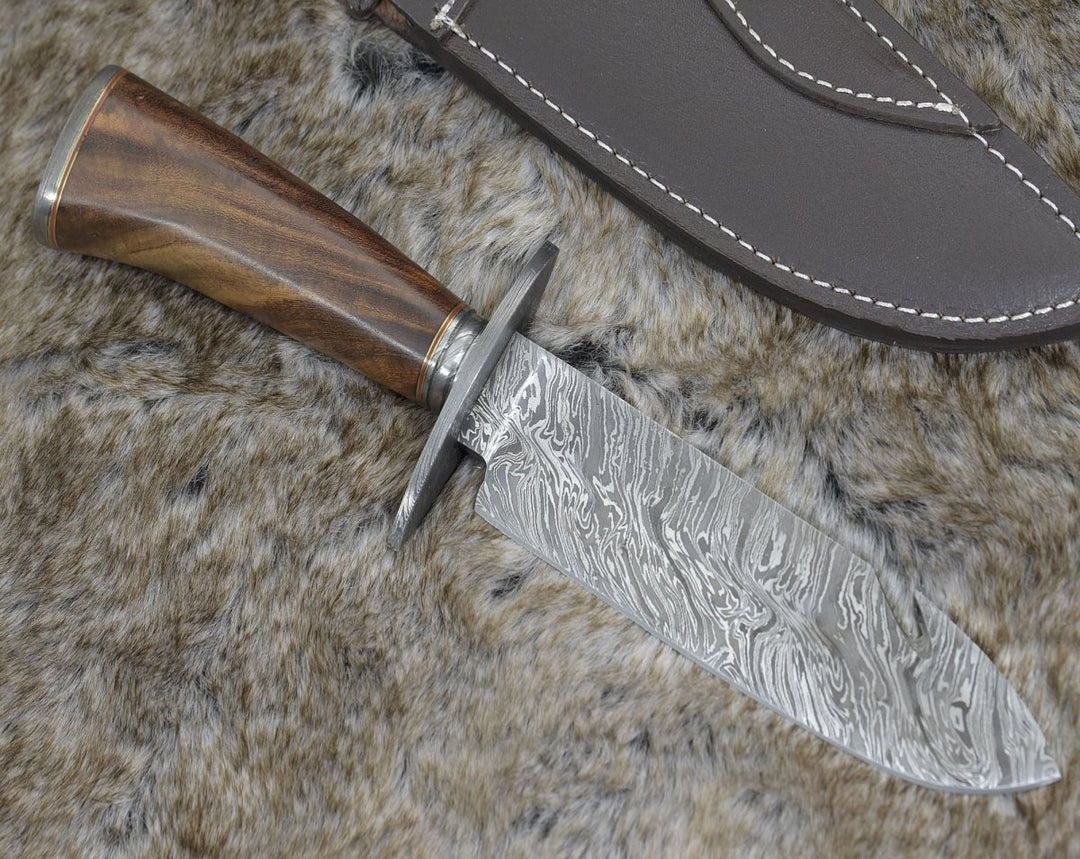 Utility Knife - Oblivion Damascus Bowie Knife with Exotic Rosewood Handle - Shokunin USA