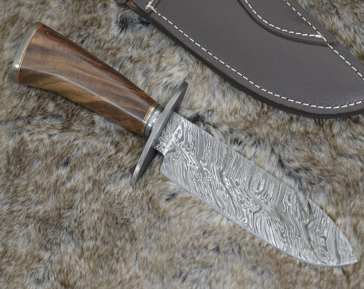 Utility Knife - Oblivion Damascus Bowie Knife with Exotic Rosewood Handle - Shokunin USA