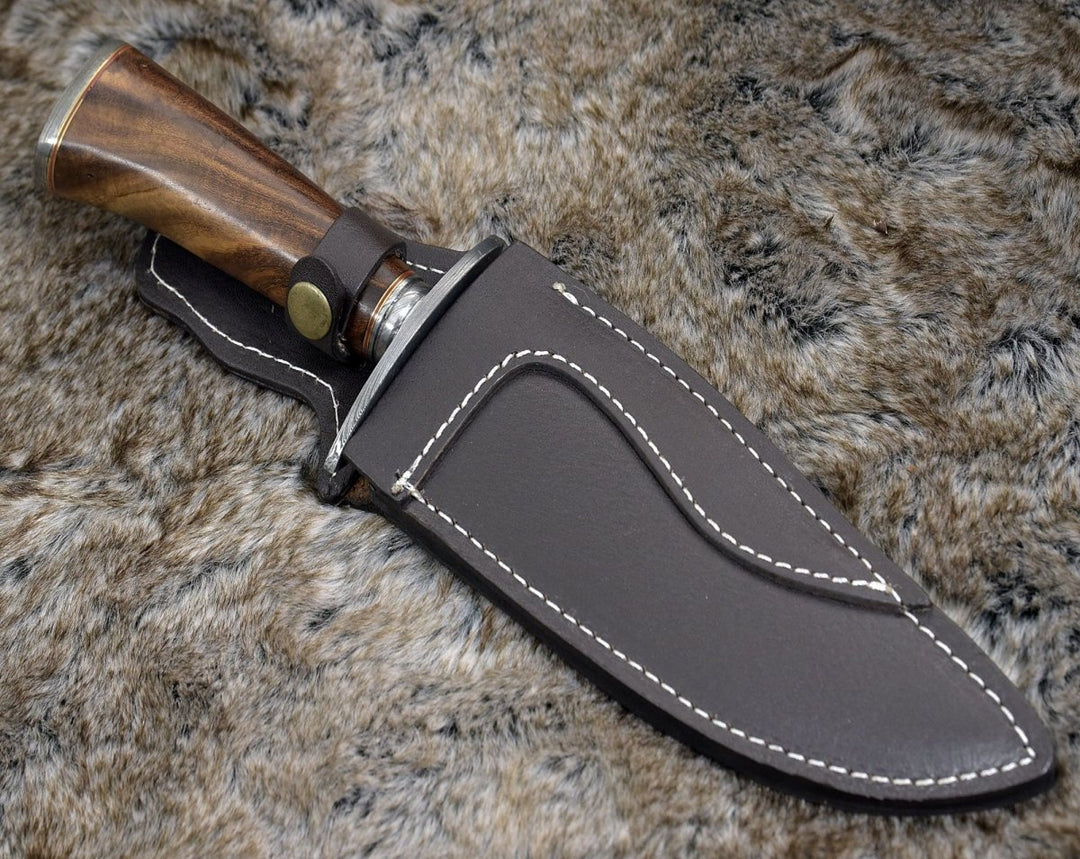 Utility Knife - Oblivion Damascus Bowie Knife with Exotic Rosewood Handle - Shokunin USA