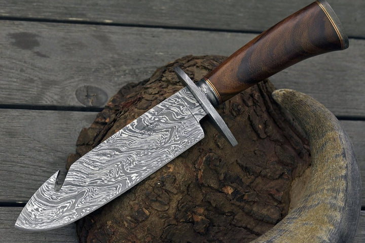 Utility Knife - Oblivion Damascus Bowie Knife with Exotic Rosewood Handle - Shokunin USA