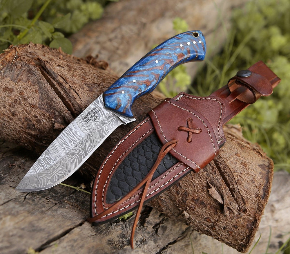 Utility Knife - Odin Damascus Steel Knife with Pine Cone Handle - Shokunin USA