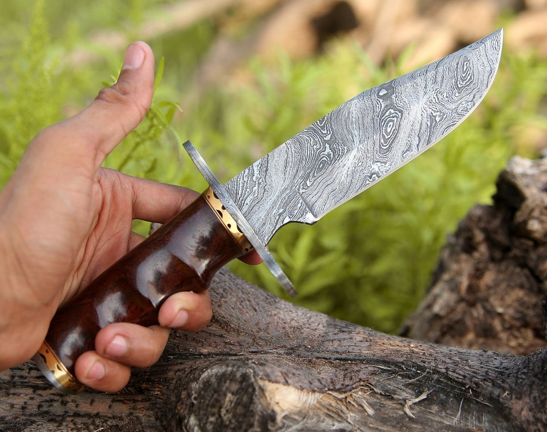 Utility Knife - Paragon Damascus Bowie Knife with Exotic Rosewood Handle - Shokunin USA