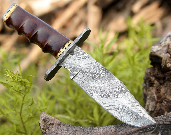 Utility Knife - Paragon Damascus Bowie Knife with Exotic Rosewood Handle - Shokunin USA