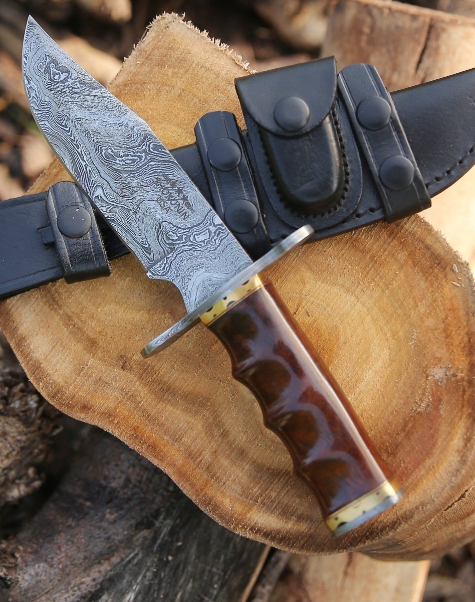 Utility Knife - Paragon Damascus Bowie Knife with Exotic Rosewood Handle - Shokunin USA