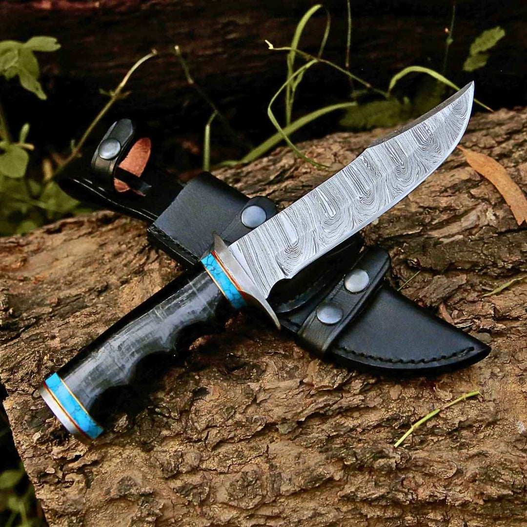 Phantom Hunting &amp; Survival Bowie Knife with Stacked Leather Handle - Shokunin USA