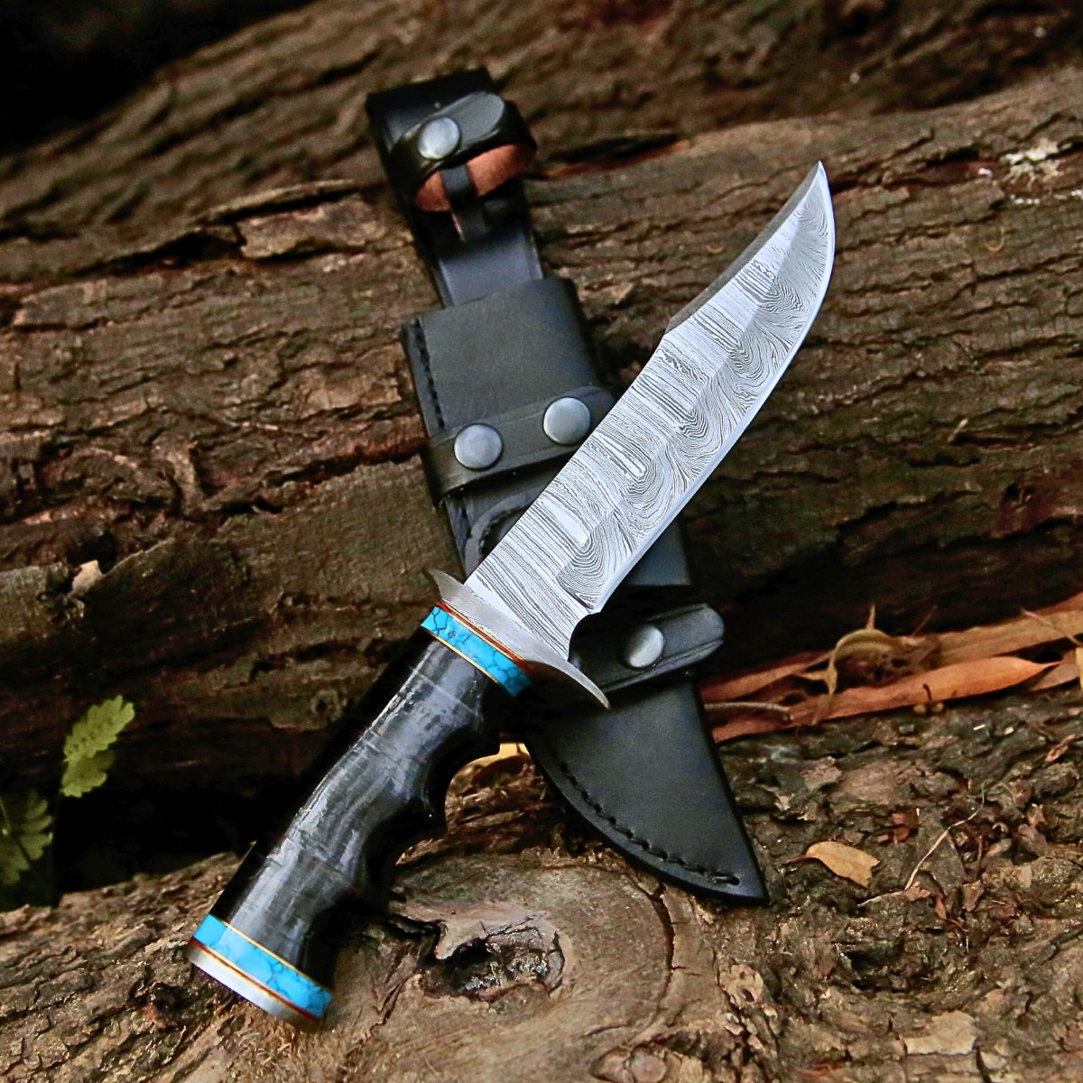 Hunting Knife. - Phantom Hunting & Survival Bowie Knife with Stacked Leather Handle - Shokunin USA