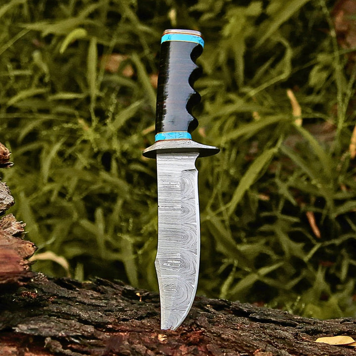 Hunting Knife. - Phantom Hunting & Survival Bowie Knife with Stacked Leather Handle - Shokunin USA