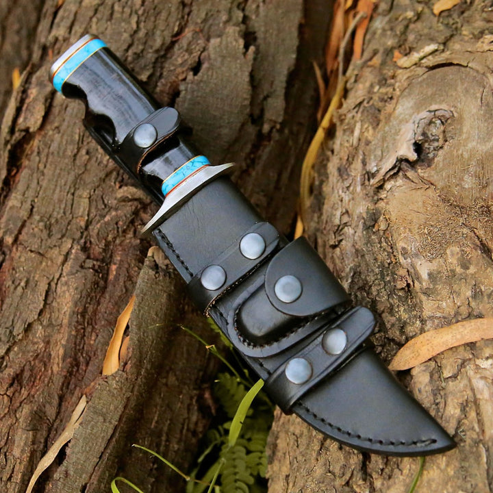 Hunting Knife. - Phantom Hunting & Survival Bowie Knife with Stacked Leather Handle - Shokunin USA