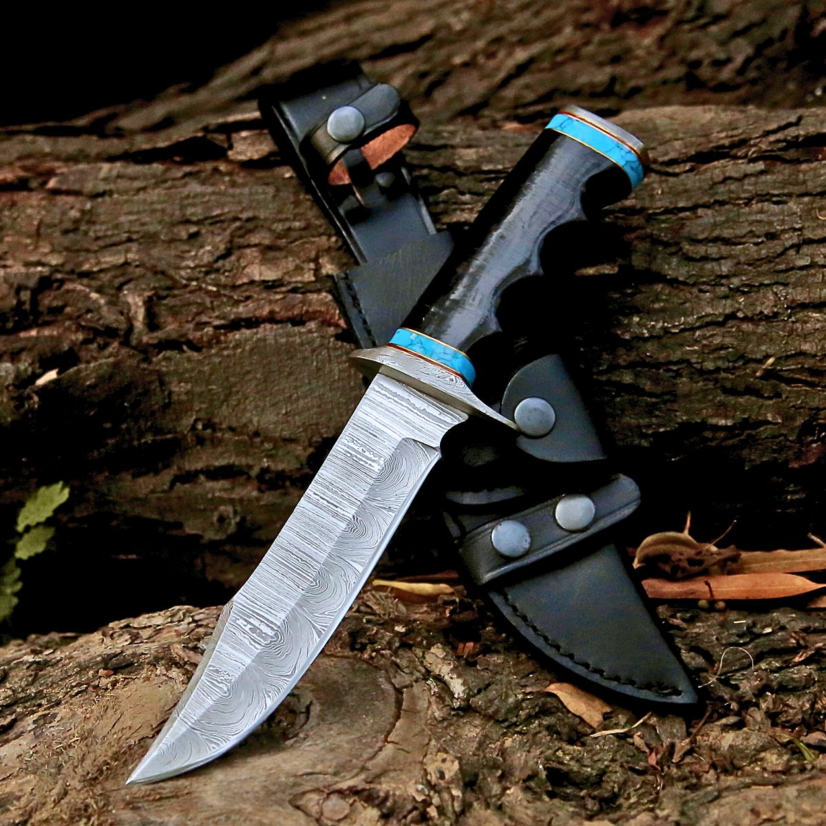 Hunting Knife. - Phantom Hunting & Survival Bowie Knife with Stacked Leather Handle - Shokunin USA