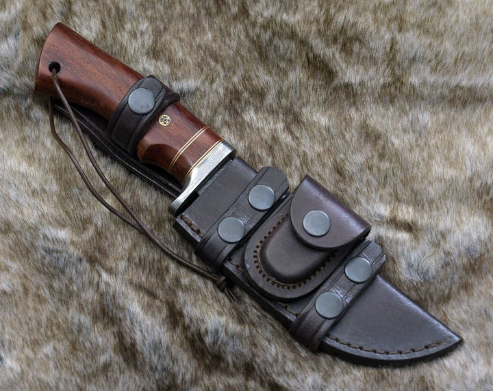 Damascus Knife - Polaris Damascus Hunting Knife with Exotic Red Heart Wood Handle - Shokunin USA