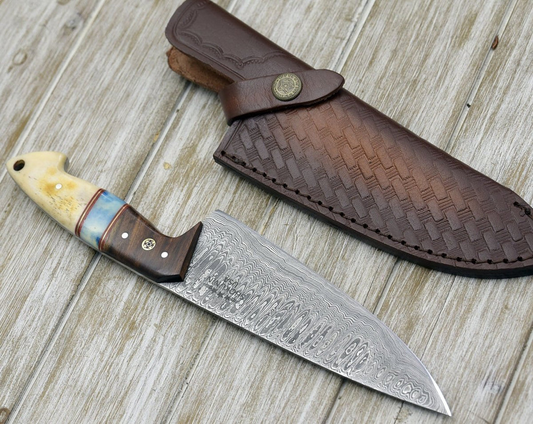 Chef knife - Prime Damascus Chef Knife with Bone and Rosewood Handle - Shokunin USA