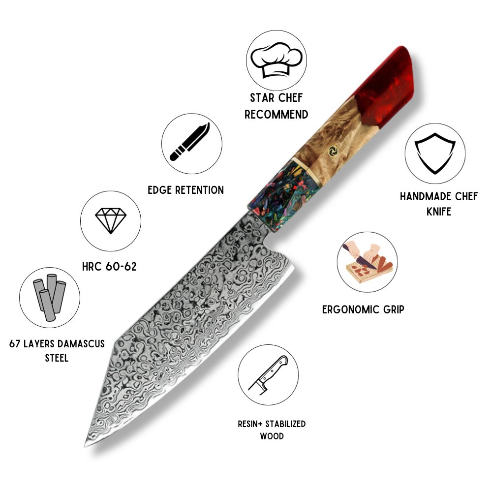 Chef knife - Pristine VG10 Chef Knife 10.5" with Exotic Olive Wood & Resin Handle - Shokunin USA