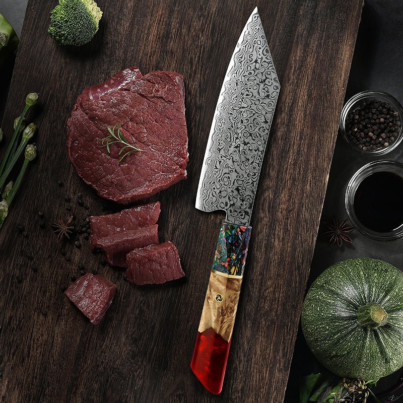 Chef knife - Pristine VG10 Chef Knife 10.5" with Exotic Olive Wood & Resin Handle - Shokunin USA