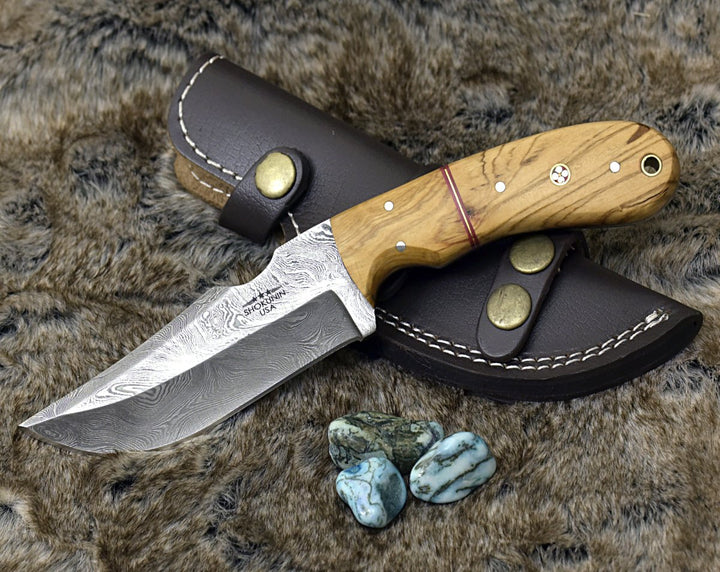 Damascus Knife - Puma Damascus Steel Hunting Knife Olive Wood Handle & Sheath - Shokunin USA