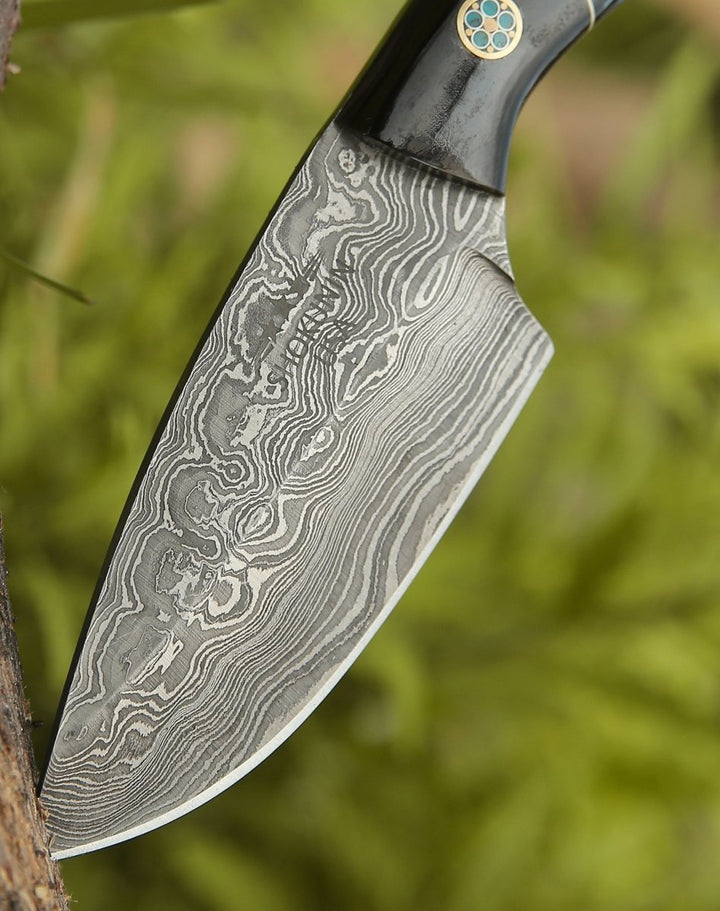 Utility Knife - Rift Damascus Skinning Knife with Exotic Rosewood & Resin Handle - Shokunin USA