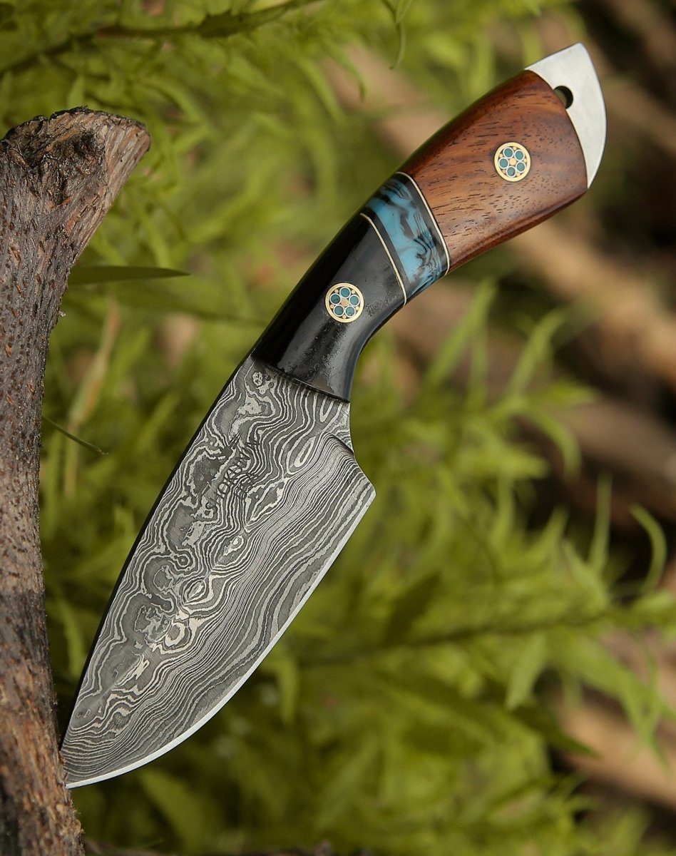 Utility Knife - Rift Damascus Skinning Knife with Exotic Rosewood & Resin Handle - Shokunin USA