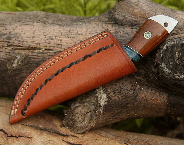 Utility Knife - Rift Damascus Skinning Knife with Exotic Rosewood & Resin Handle - Shokunin USA