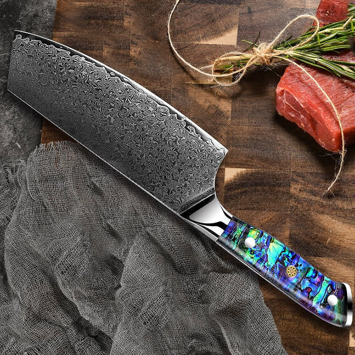 Chef Knife Set - Ronin VG10 Kitchen knife Set - Damascus Steel & Abalone Shell Handle - Shokunin USA