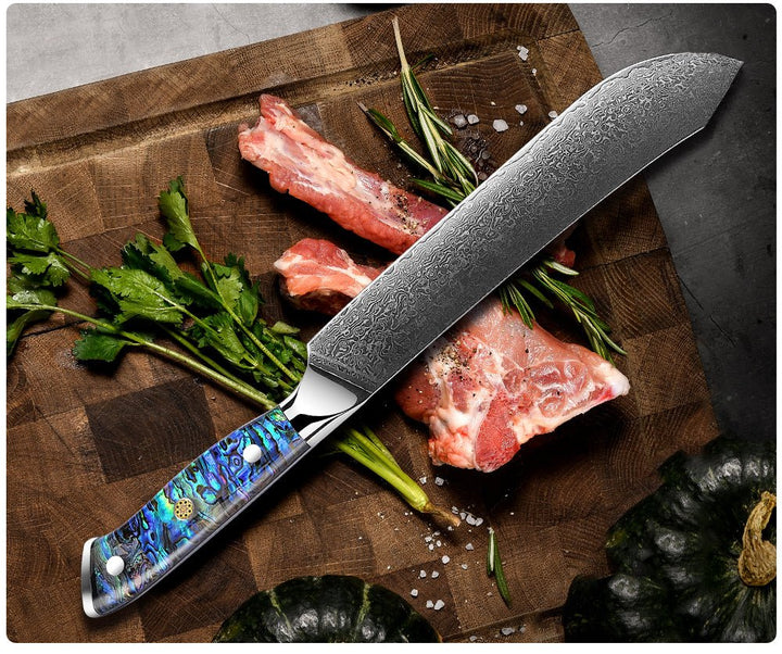 Chef Knife - Ronin VG10 9" Chef Knife Damascus Steel Knife with Abalone Shell Handle - Shokunin USA