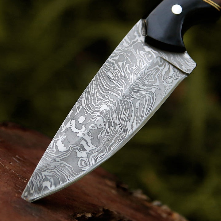 Damascus Knife - Shadow Damascus Knife with Horn & Exotic Rose Wood Handle - Shokunin USA