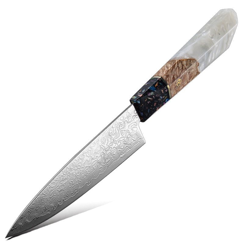 Chef knife - Solace VG10 Damascus Petty Knife with Exotic Olive Wood Handle - Shokunin USA