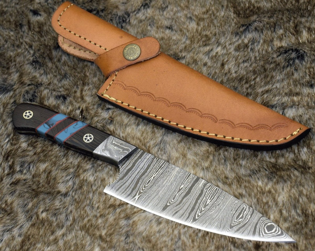 Chef knife - Solstice Damascus Chef Knife with Exotic Wenge Wood & Turquoise Handle - Shokunin USA