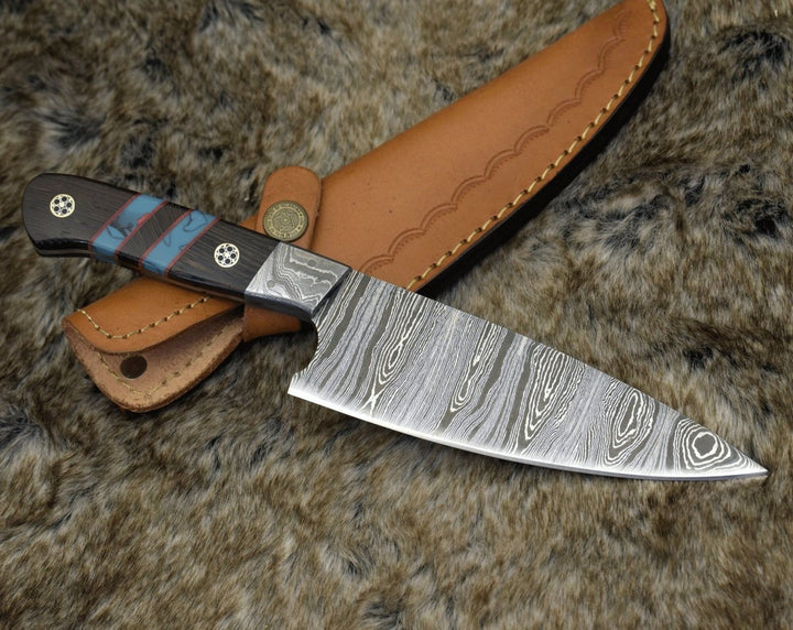 Chef knife - Solstice Damascus Chef Knife with Exotic Wenge Wood & Turquoise Handle - Shokunin USA