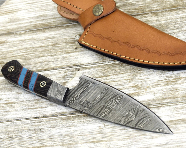 Chef knife - Solstice Damascus Chef Knife with Exotic Wenge Wood & Turquoise Handle - Shokunin USA