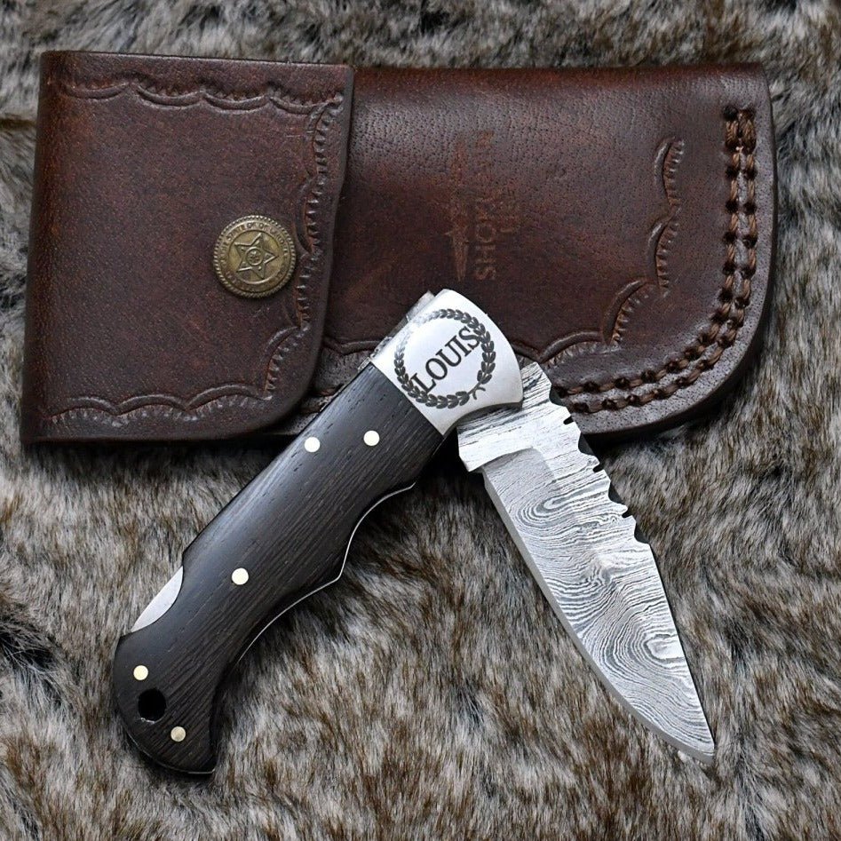 Starshard Damascus Pocket Knife with Exotic Wenge Wood Handle - Shokunin USA