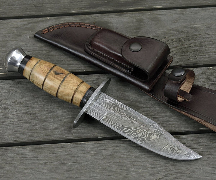 Utility Knife - Stealth Military Knife with Olive Wood Handle - Shokunin USA