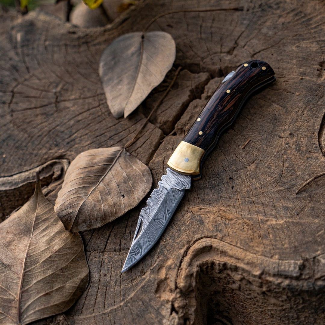 Weddings - SwiftFlip Damascus Pocket Knife with Exotic Wenge Wood Handle - Shokunin USA