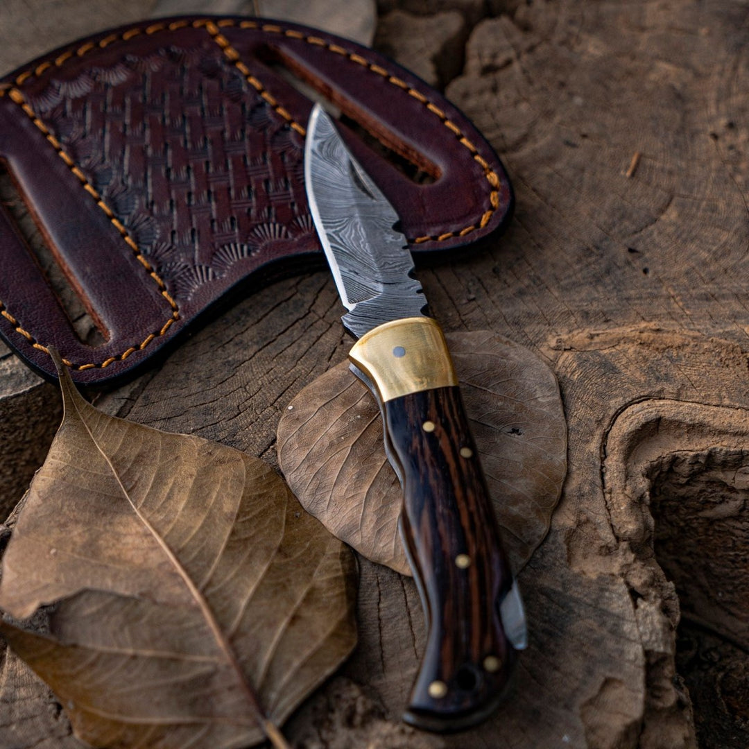 Weddings - SwiftFlip Damascus Pocket Knife with Exotic Wenge Wood Handle - Shokunin USA