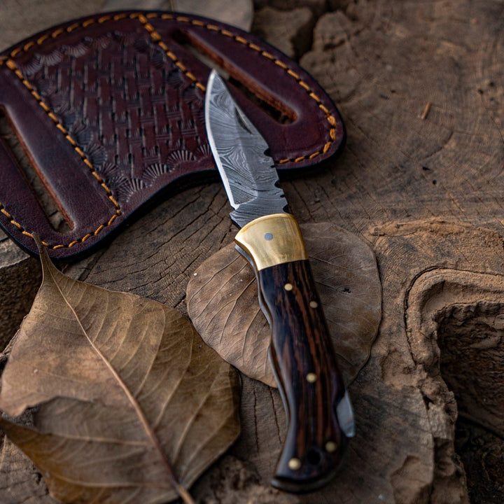 Weddings - SwiftFlip Damascus Pocket Knife with Exotic Wenge Wood Handle - Shokunin USA