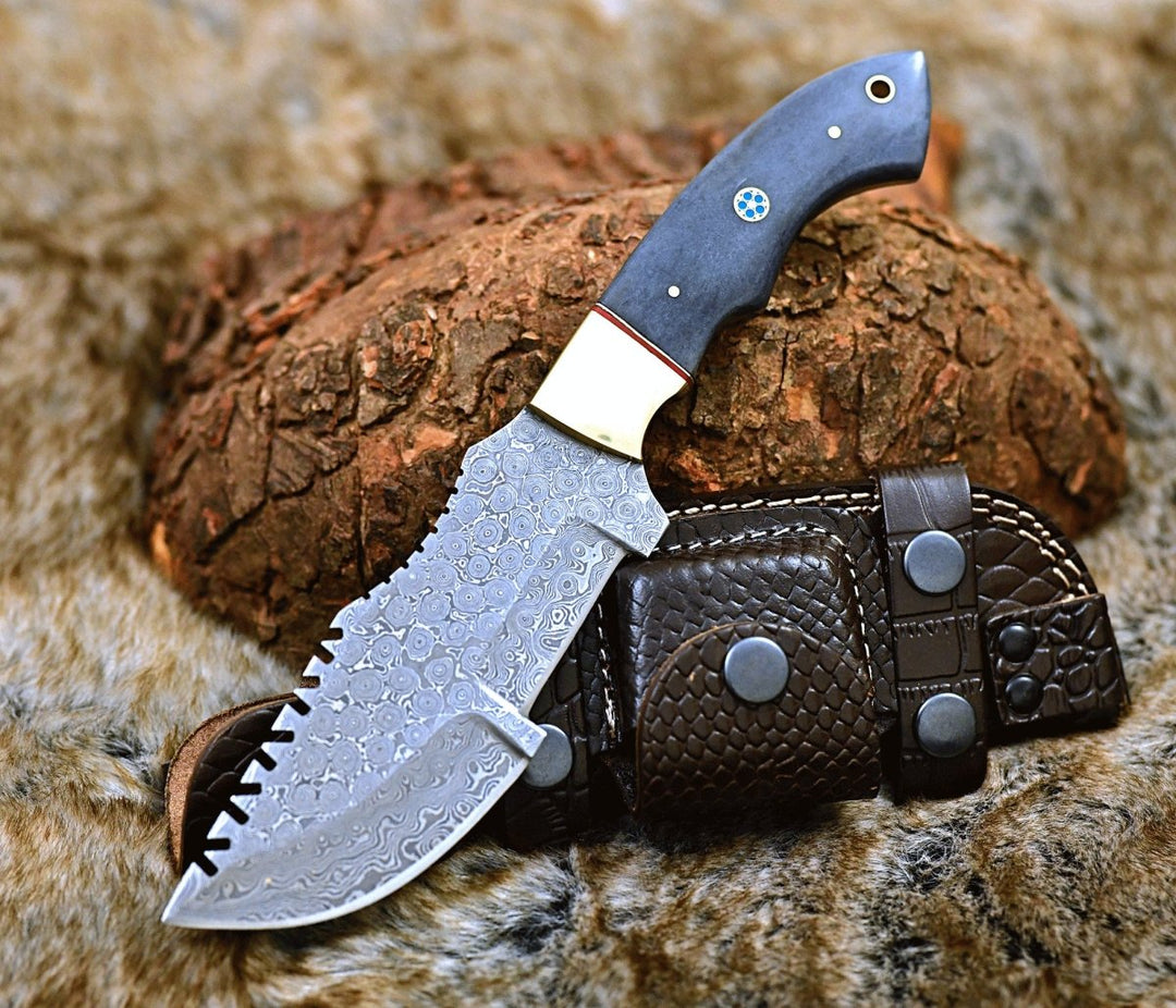 Damascus Knife - TrailMaster Tracker Knife with Brass & Bone Handle - Shokunin USA