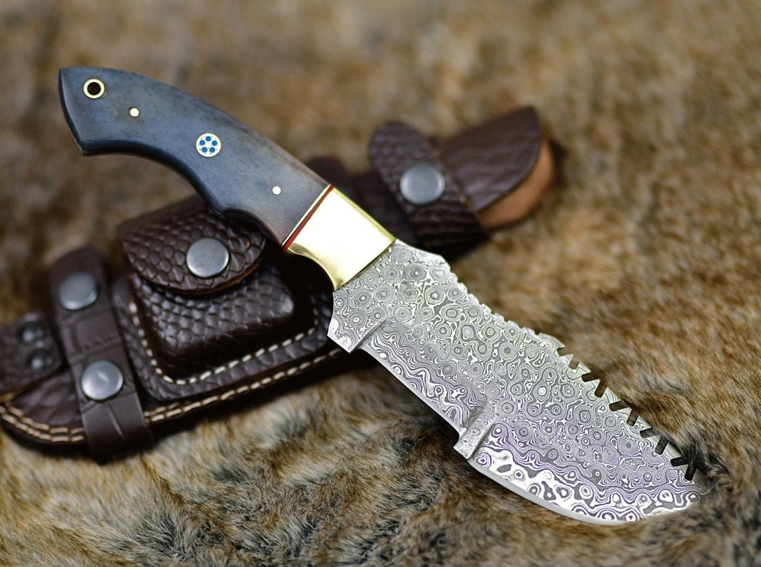 Damascus Knife - TrailMaster Tracker Knife with Brass & Bone Handle - Shokunin USA