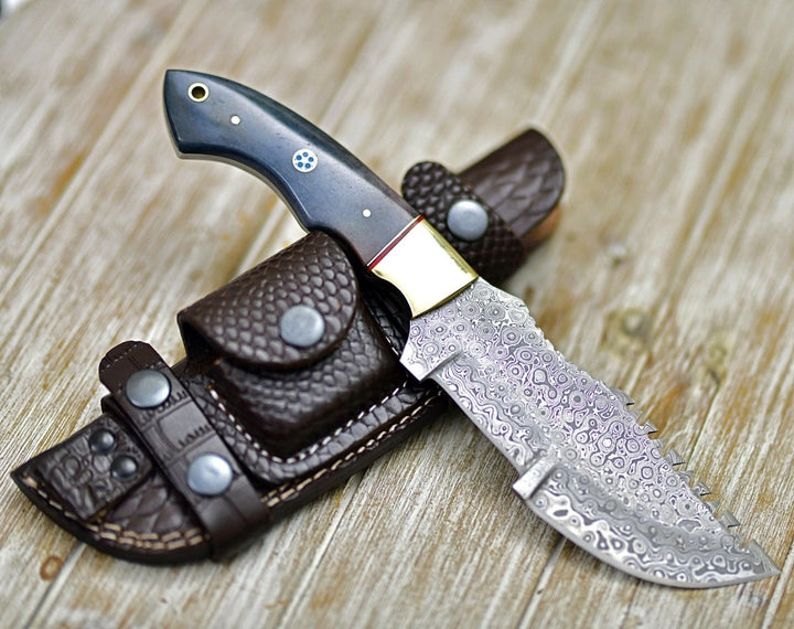 Damascus Knife - TrailMaster Tracker Knife with Brass & Bone Handle - Shokunin USA