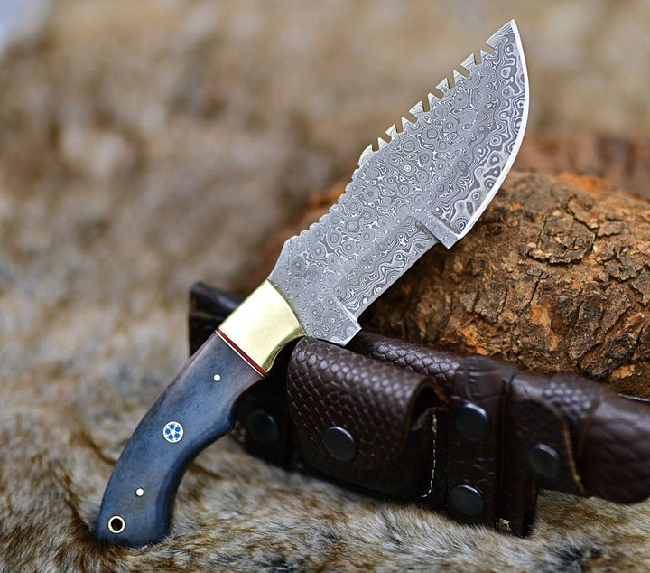 Damascus Knife - TrailMaster Tracker Knife with Brass & Bone Handle - Shokunin USA