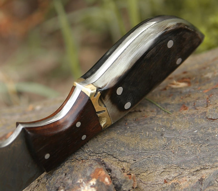 Damascus Knife - Trailseeker Every Day Carry Knife with Ram Horn & Rosewood Handle - Shokunin USA