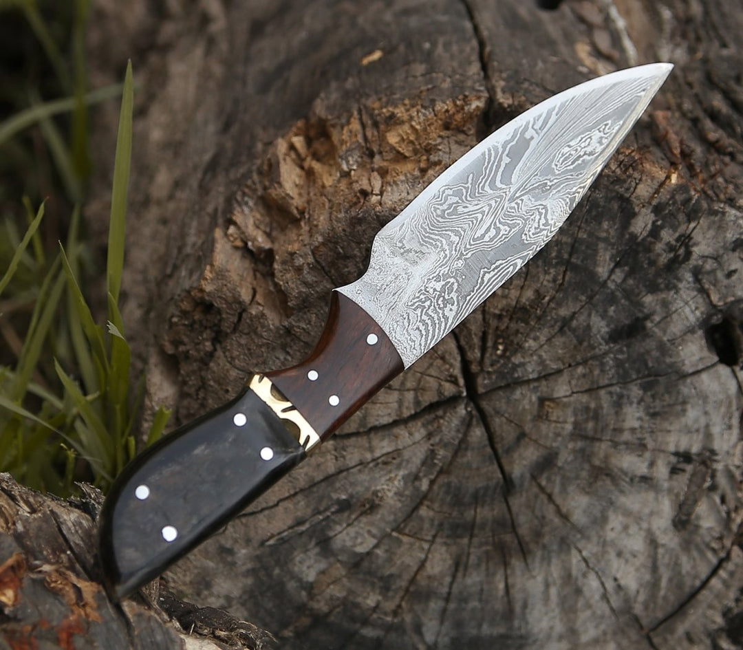 Damascus Knife - Trailseeker Every Day Carry Knife with Ram Horn & Rosewood Handle - Shokunin USA