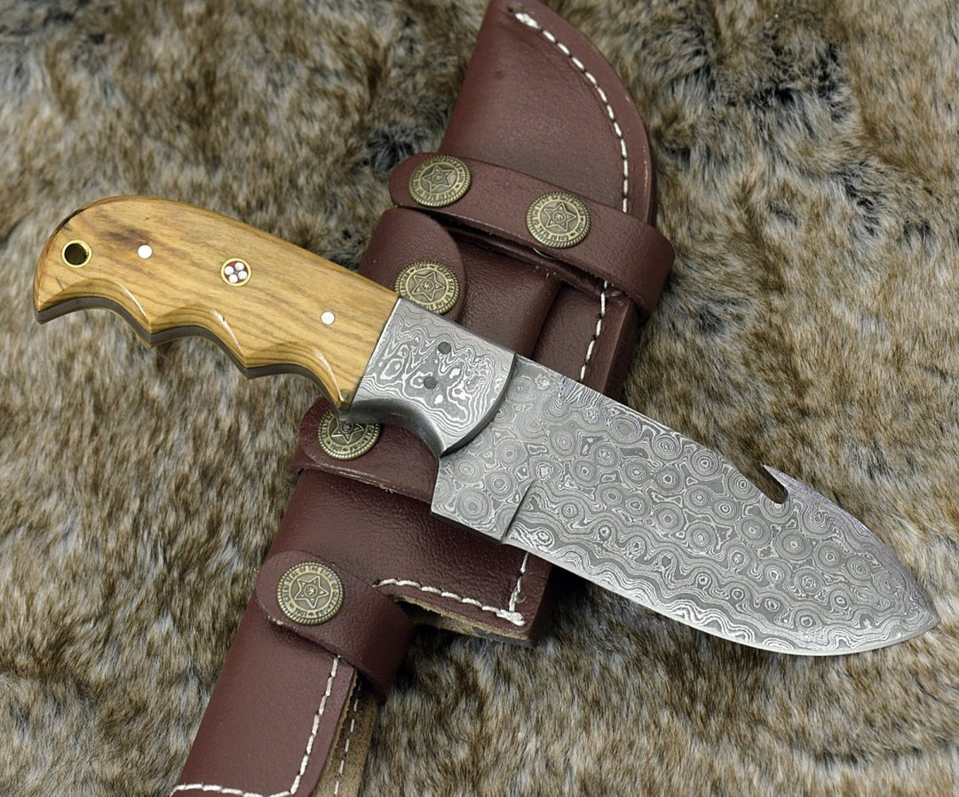 Utility Knife - Tranquility Gut Hook Knife with Olive Wood Handle - Shokunin USA