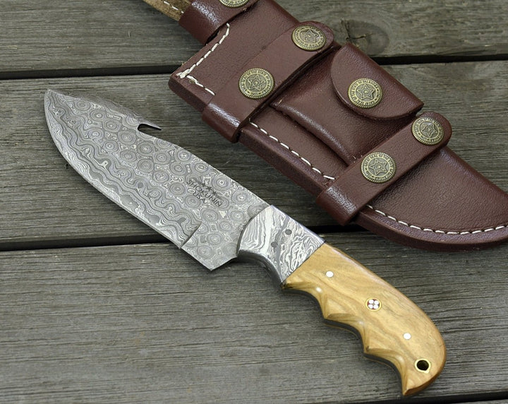 Utility Knife - Tranquility Gut Hook Knife with Olive Wood Handle - Shokunin USA