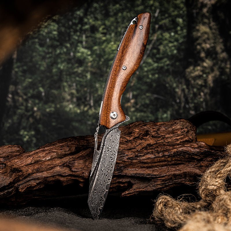 Multitool - Vengeance Damascus Pocket Knife with Exotic Dessert Ironwood Handle - Shokunin USA