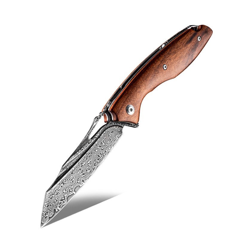 Vengeance Damascus Pocket Knife with Exotic Red Sandalwood Handle - Shokunin USA