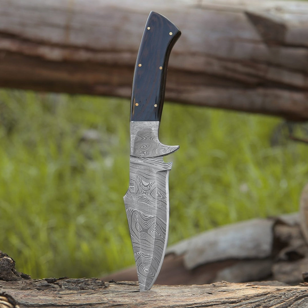 Damascus Knife - Vesper Damascus Hunting Knife with Exotic Wenge Wood Handle & Sheath - Shokunin USA