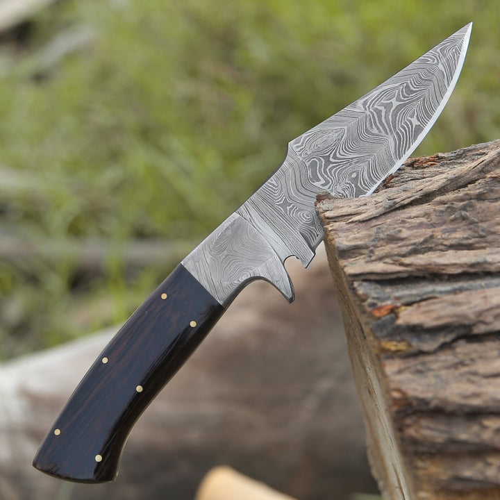 Damascus Knife - Vesper Damascus Hunting Knife with Exotic Wenge Wood Handle & Sheath - Shokunin USA